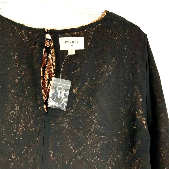 New Everly Sequin Gold Copper Geometric Pattern Glam Party Top Sz M - Picture 9 of 16